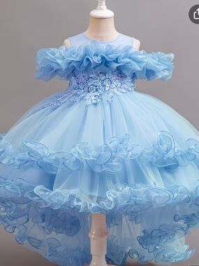Sky Blue Ruffled Tulle Party Dress for Girls 2T and 3T fits